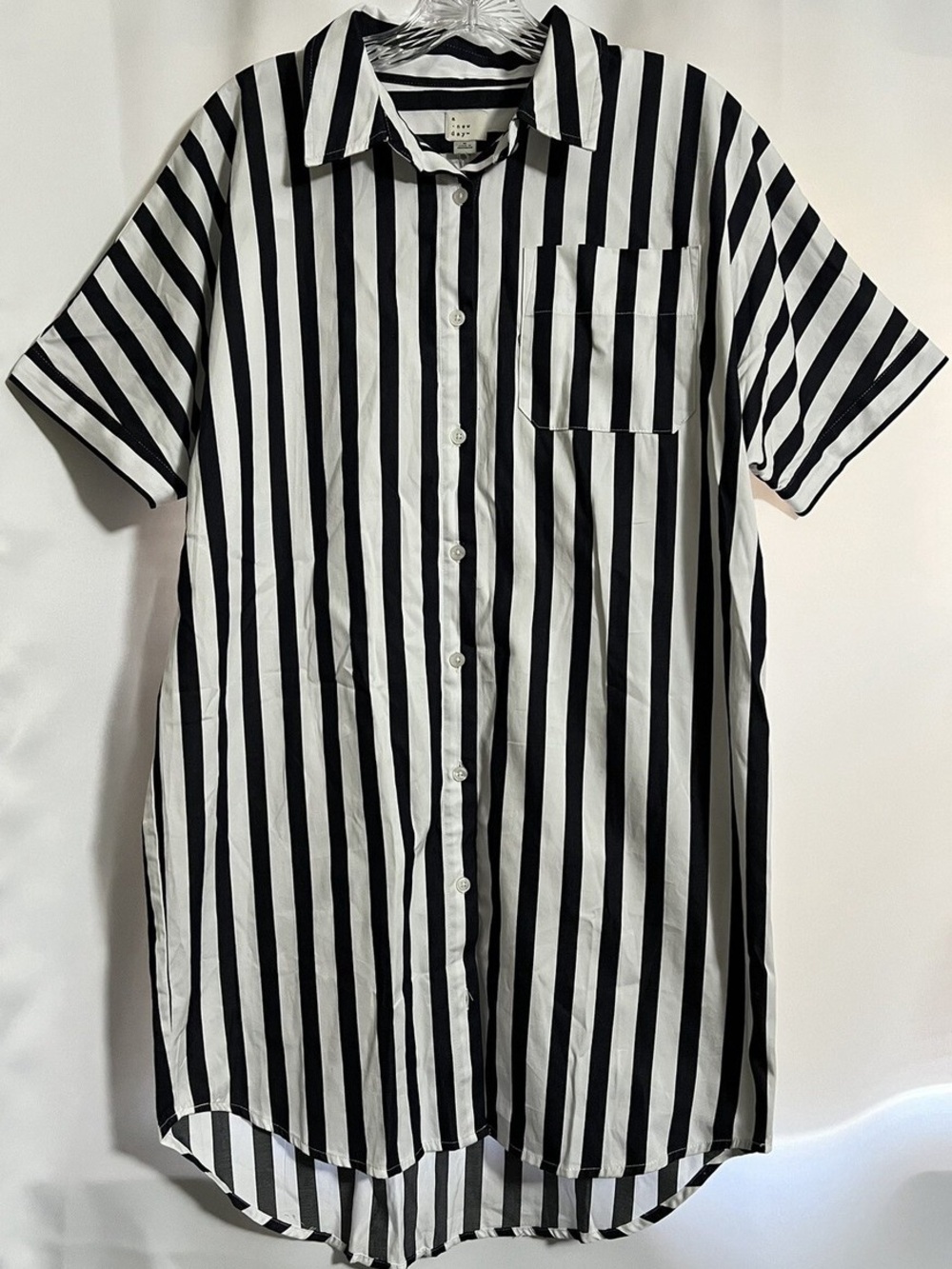 a new day Navy & White Vertical Stripe Short-Sleeve Button-Down Shirt Dress